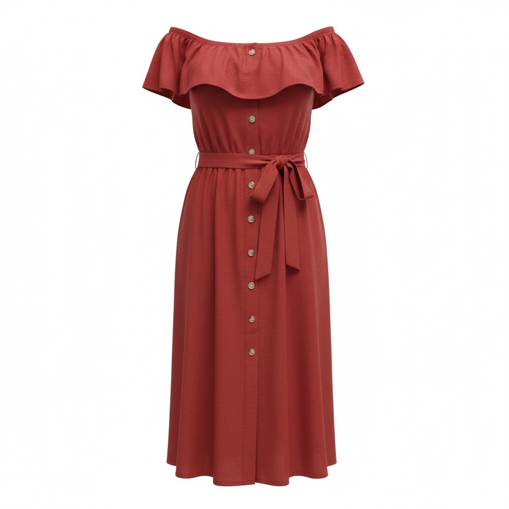 Zara TRF Collection ruffle off shoulder linen viscose blend size M belted